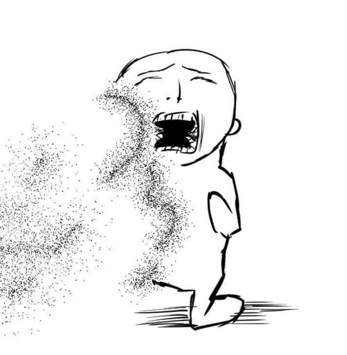 poorly drawn picture of person sobbing and turning into dust.